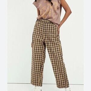 Free People Joey Classic Menswear‎ Trouser Perfectly Plaid Yellow Black Size 2
